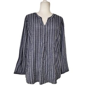 Christopher Banks Tunic Womens Petite XL Blue Striped Long sleeve Slit Pockets